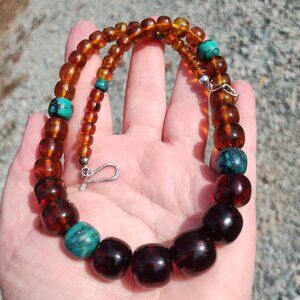 Jay king DTR Baltic Amber Turquoise Necklace 925 Sterling Silver NIB